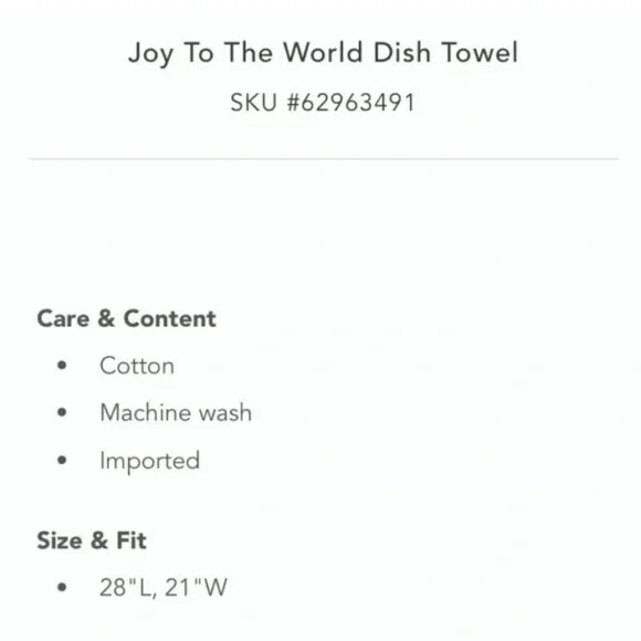 Anthropologie Christmas Holiday Green Dish Towel Joy World Snow Globe New in Pkg - Picture 6 of 9